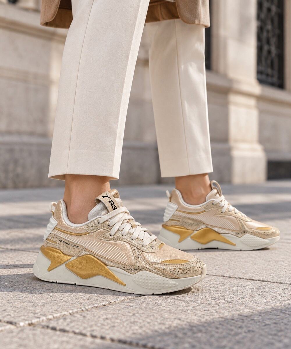 PUMA RS-X Winter Glimmer Women’s Size 7 Metallic Gold Cream Sneakers 372761-01